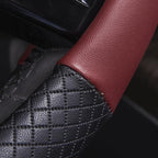 CAR PASS Rhombus Leather Universal Steering Wheel Cover, Fit for Suvs,Trucks,Cars,Sedans,Vans (Black&Burgundy)