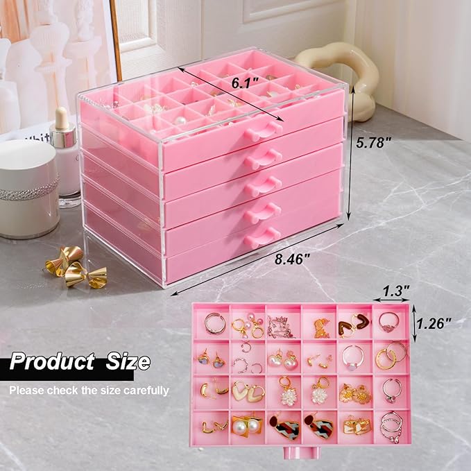 YUFONG Earring Storage Box Organizer, Acrylic Jewelry Storage Box Holder 5 Drawers Transparent Jewelry Display Stand with 120