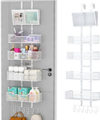 Hongtamoya Adjustable Over The Door Organizer, Hanging Door Storage with PVC Pocket and 4 Metal Baskets Wall Mount, Closet Do