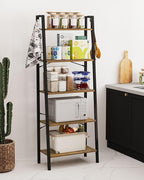 Hzuaneri Ladder Shelf, Bookshelf Bookcase, Freestanding Corner Storage Shelve with 2 Hooks for Home Office, Living Room, Kitc