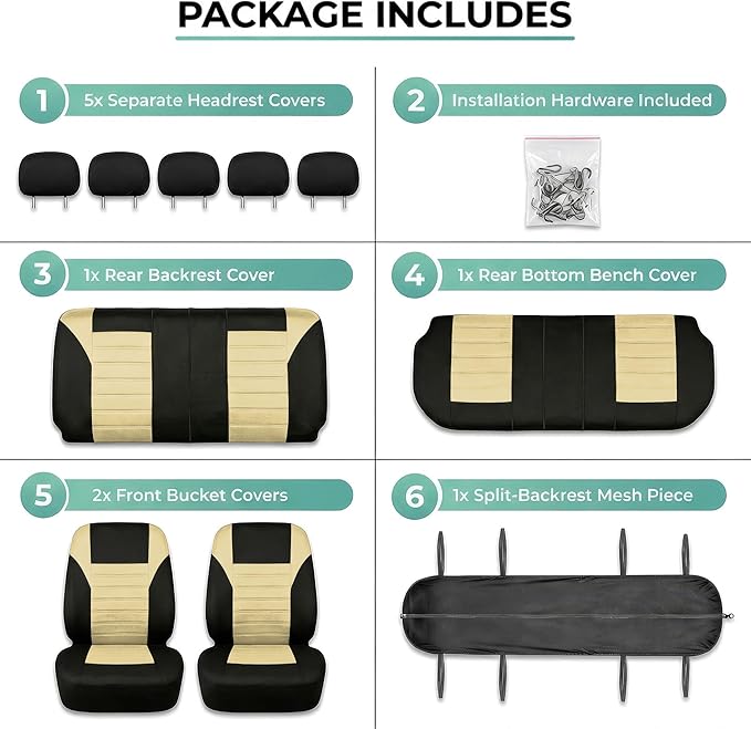 FH Group Automotive Car Seat Covers Full Set Premium 3D Air Mesh Front Seat Covers, Airbag Compatible & Split Bench Cover Uni