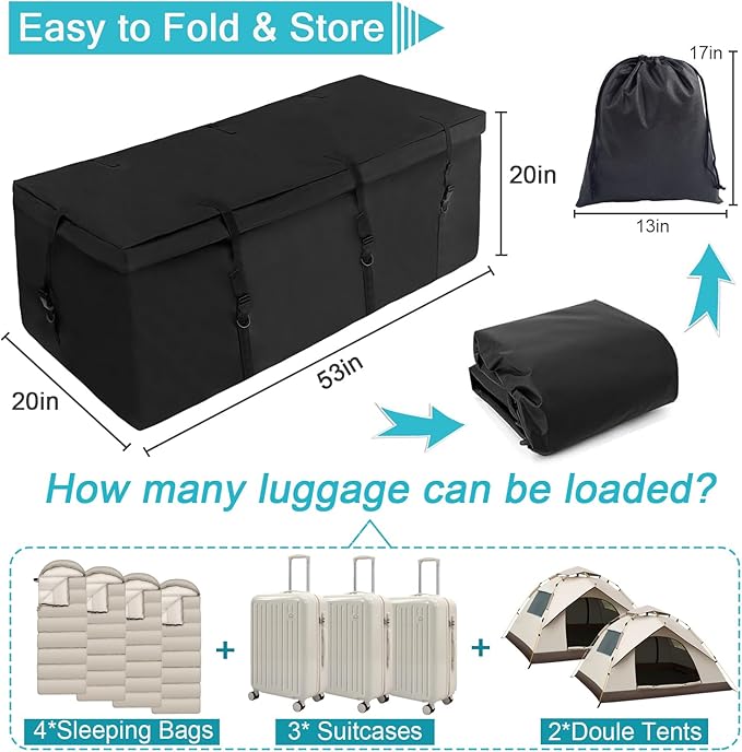 Hitch Mount Cargo Carrier Bag 100% Waterproof Cargo Traveling Bag for Car Truck SUV Vans' Hitch Trays, 12.5 Cubic Feet Heavy Duty Vehicle Soft Shell Safe Steady Durable Soft (Hitch Cargo Bag)