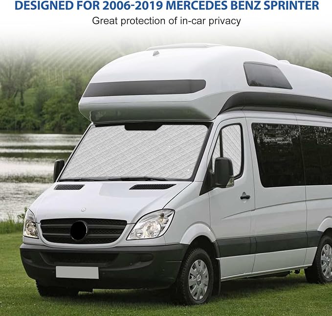 Mercedes Sprinter Sun Shade 2006-2019 | 3-Piece Van Window Covers with Thermal Insulation & UV Protection | Car Window Shades (Front Windshield & Side Covers)