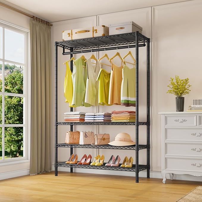 VIPEK V1 Plus Heavy Duty Clothes Rack with Shelves - 4 Tiers Adjustable Height | Holds Up to 540lbs | Perfect for Small Space
