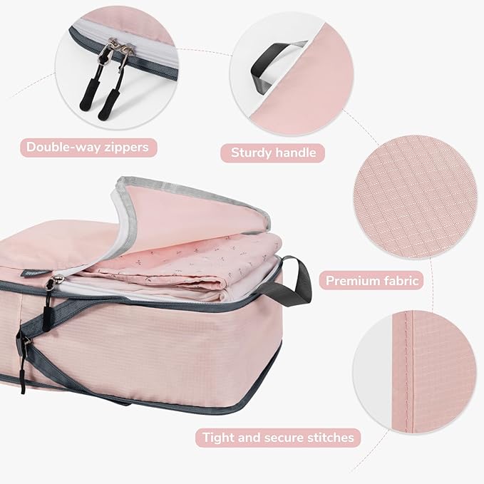 CherryNow Compression Packing Cubes, 7 Set Packing Cubes for Travel Women, Travel Essentials for Suitcase, Luggage Organizer 