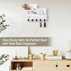 Key Holder for Wall, Mail Organizer Wall Mount with Storage Compartment and 5 key Hooks for Coat, Dog Leash, Stylish Mesh Mai