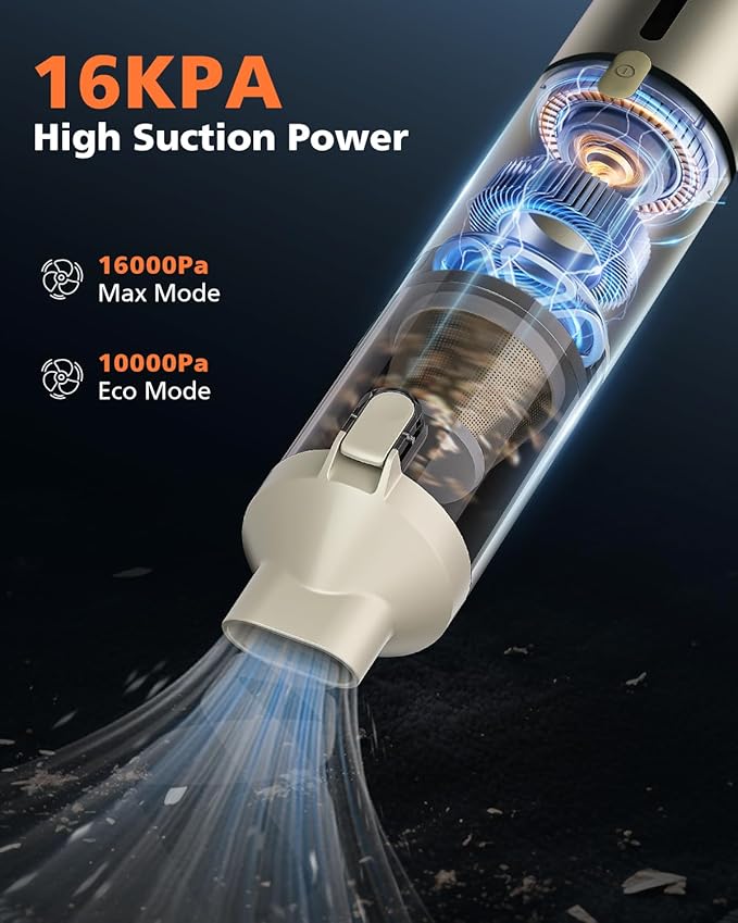 Car Vacuum Portable with 16000Pa Powerful Suction, Handheld Vacuum Cordless Rechargeable Blow & Suction 4 in 1, Small Vacuum 