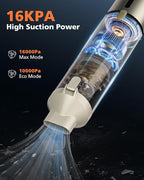 Car Vacuum Portable with 16000Pa Powerful Suction, Handheld Vacuum Cordless Rechargeable Blow & Suction 4 in 1, Small Vacuum 