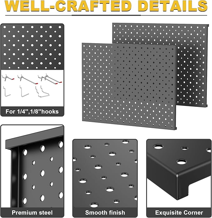 Ultrawall Metal Pegboard Panels, Pegboard Wall Organizer, Black Peg Boards for Wall, Garage Tool Storage Organization, 12"X16