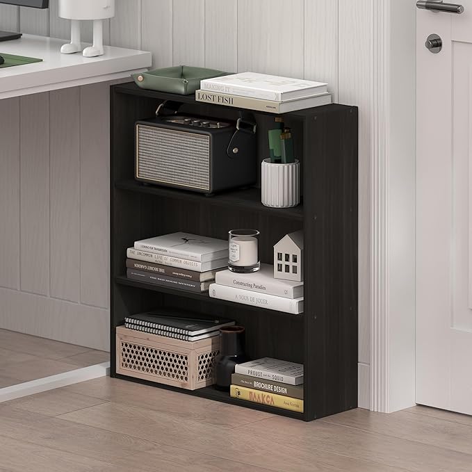 Furinno Basic Book Shelf, 3-Tier Bookshelf, Cube Storage Organizer Bookcase with Open Shelf, 7 x 24 x 26, for Living Room, Be