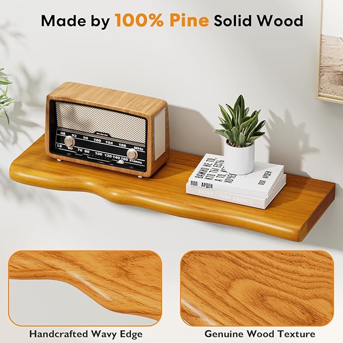 Floating Shelves for Wall Rustic Farmhouse 24 Inch Floating Shelf Wooden Shelves for Wall Mounted Live Edge Pine Shelf with U