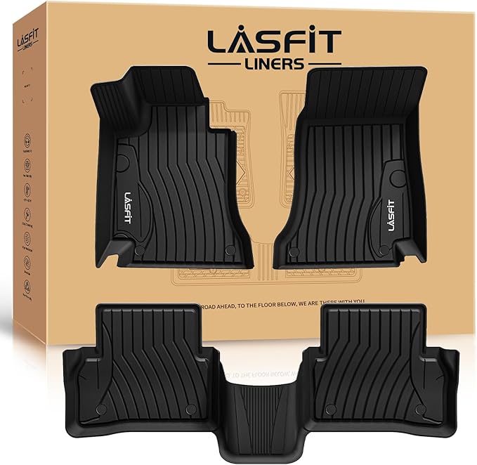 LASFIT Floor Mats for Mercedes Benz C Class 2021 2020 2015-2019 C300 / C400 / C350e / C43 AMG / C63 AMG / C63 AMG S (Fit Sedan Only), All Weather TPE Floor Liners for C Class 1st & 2nd Row Mats