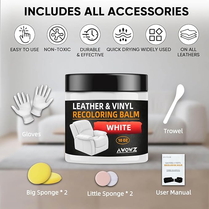 Leather Recoloring Balm - Scratch Repair & Color Restore Kit for Faded Leather, Leather Couch & Car Seats - 10OZ Leather Rest