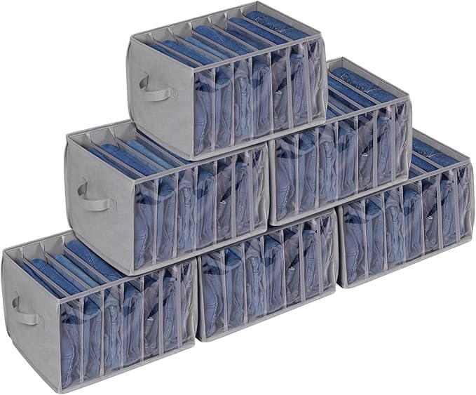 Zilink Upgraded Wardrobe Clothes Organizer with Support Board Clear Jeans Organizer for Closet with 7 Grids Divider Closet Dr