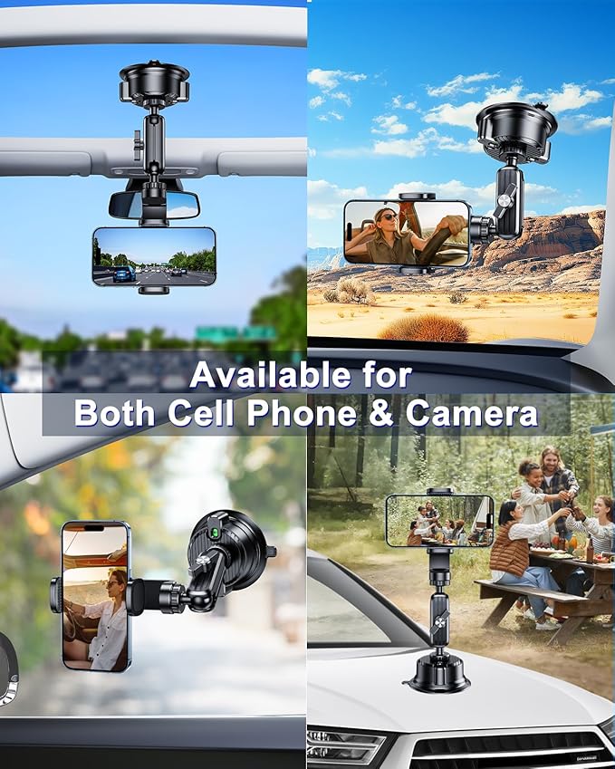 Suction Cup Mount for GoPro Camera Phone Holder, Rotatable Anti-Shake Suction Cup Camera Mount for Car, Windshield Suction Cup Mount for GoPro Hero 12/11/10/9 Insta360 X3 DJI Action