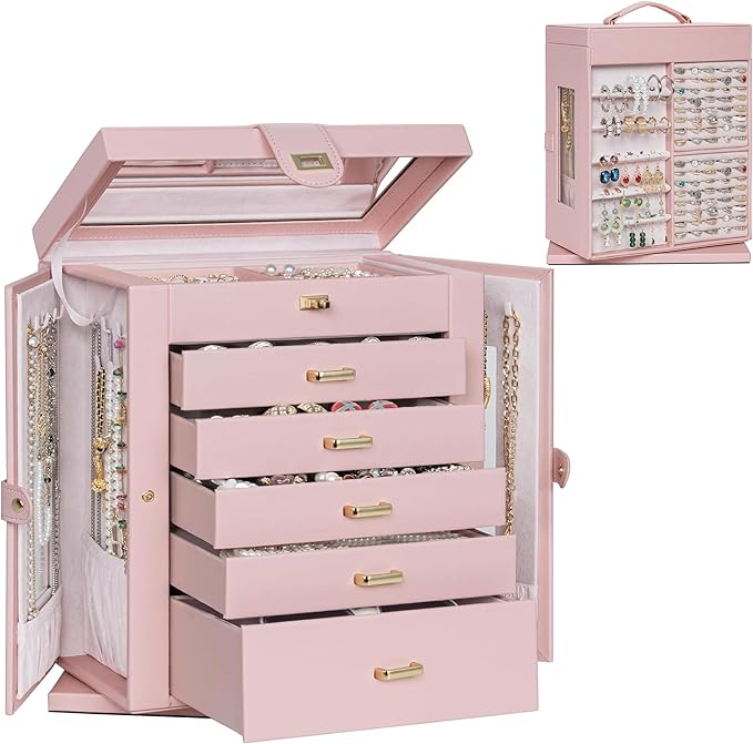 AKOZLIN 360° Rotating Jewelry Box 6-Tier Organizer Functional Jewelry Storage Case for Women Girls Ring Necklace Earring Brac