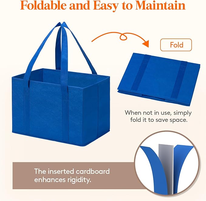 Lifewit Reusable Grocery Bags, Heavy Duty Foldable Shopping Bags with Reinforced Handles, Extra Large Utility Tote Stay Open, Sturdy Standing Carry Box for Kitchen, Car Trunk, 24L Blue, 6 Packs