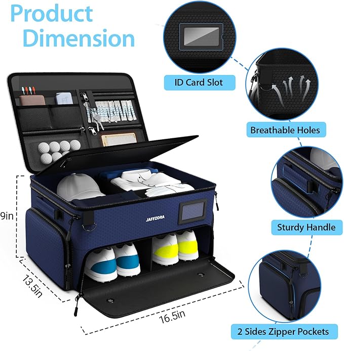 4-Layer Golf Trunk Organizer, Golfer Gifts for Men Women with Separate Ventilated Compartment for 2 Pairs Shoes, Waterproof