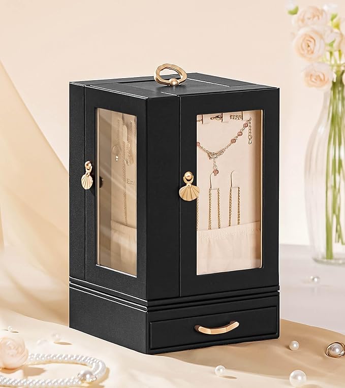 Enthralite Jewelry Box large for Dresser: Women Necklace Ring Storage Organizer with Compartments - Elegant Earring Holder Di