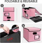 BALEINE File Organizer Box with Lid, Collapsible File Folder Organizer with Plastic Slide, Hanging File Folder Box for Office