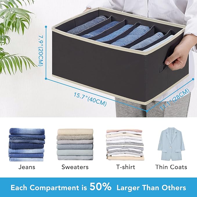 3 Pcs Large Size Wardrobe Clothes Organizers 6 Grids for Pants, Jeans, Sweater, T-shirt, Dress Stackable Closet Drawer Organi