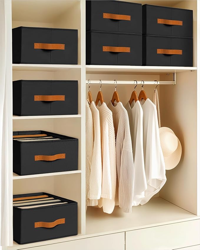 Homsorout Clothes Organizers and Storage - 4/5/7 Grids Fabric Jeans Organizer with Handles, Foldable Closet Organizers Divide