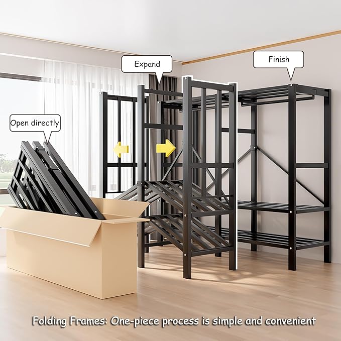 YTLEMON Heavy Duty Clothes Rack with Magnetic Door, Metal Foldable Covered Clothes Rack, Portable Wardroobe Closet System for