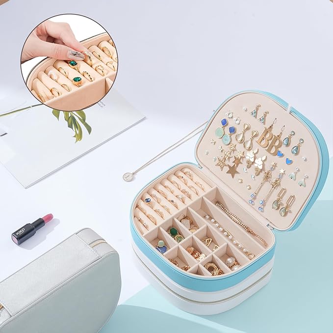 ProCase Travel Size Jewelry Box, Large Portable Seashell-Shaped Jewelry Case, 2 Layer Jewelry Organizer in PU Leather for Wom