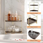 FSyueyun 2-Tier Corner Bathroom Counter Organizer, Tool-Less Installation Corner Vanity Organizer Small Plastics Countertop M