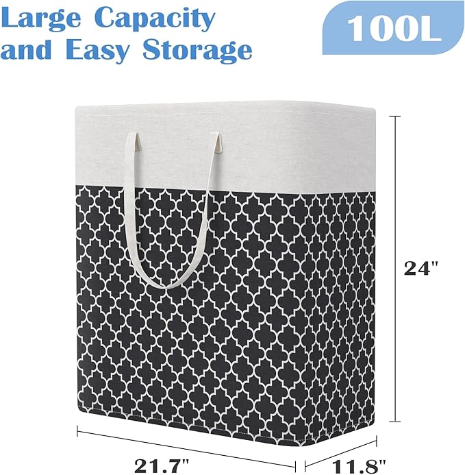 BlissTotes 3-Pack Laundry Basket, Freestanding＆Waterproof Laundry Hamper, Collapsible Tall Clothes Hamper with Easy Carry Han