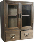 Rosetta Mini Countertop Country Vintage Locker, Wall-Mounted Wood Display with Organic Glass Door, Food Storage, 2 Bottom Dra