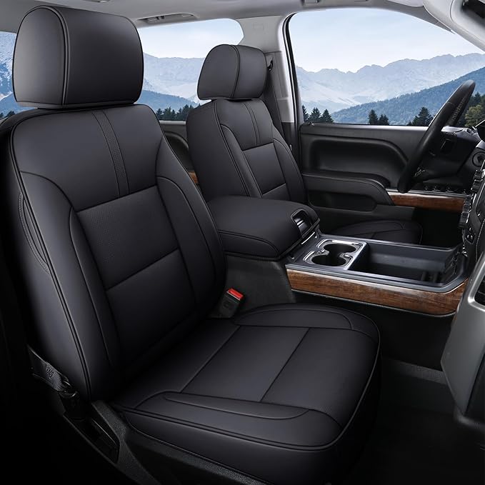 Coverado Full Set Seat Covers Faux Leather(Black) Easy Install,Waterproof, Custom Fit Chevy Silverado/GMC Sierra (2007-2013/2
