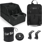 Car Organizer and Storage 5-in-1 Set with Front Seat Organizer, Backseat Organizer, Car Trash Can & 2 Headrest Hooks, Universal Car Storage Accessories for SUV Truck & Sedan Vehicle