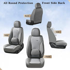 Coverado Seat Covers, Car Seat Covers Front Seats, Waterproof Nappa Leather Auto Seat Cover with Lumbar Head Pillow, Gray Sea