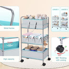 FoldTier 2in1 Colorful Baby Diaper Caddy Organizer Cart 3 Tier Large Capacity Metal Utility Bedside Rolling Cart with Divider