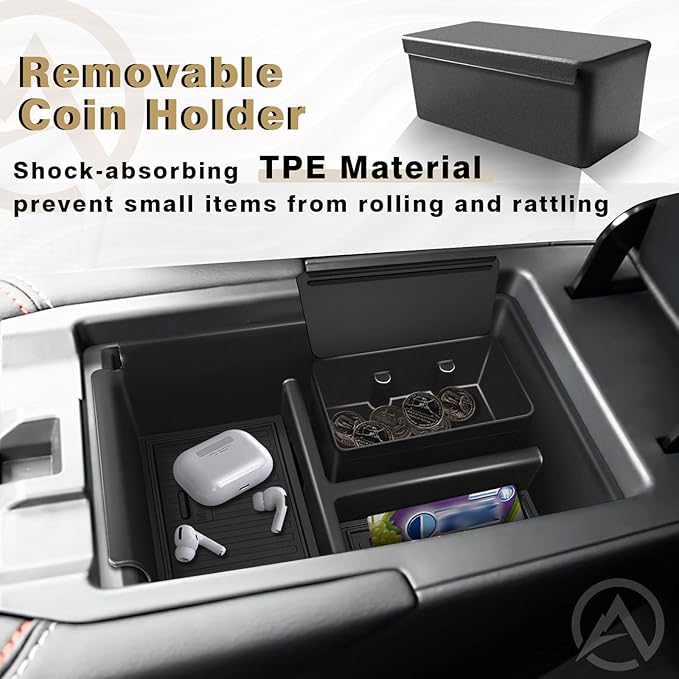 Muslogy Center Console Organizer & Cup Holder Insert 2PCS Set Compatible with 2025 2026 Nissan Kicks Accessories Armrest Box Divider Storage Tray and Drink Stopper Non-Slip (Console Tray & CupHolder)