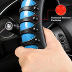 Car Leather Steering Wheel Cover - Carbon Fibre Material, Universal 14.5-15 Inch Leather Anti-Slip Breathable Auto Steering W