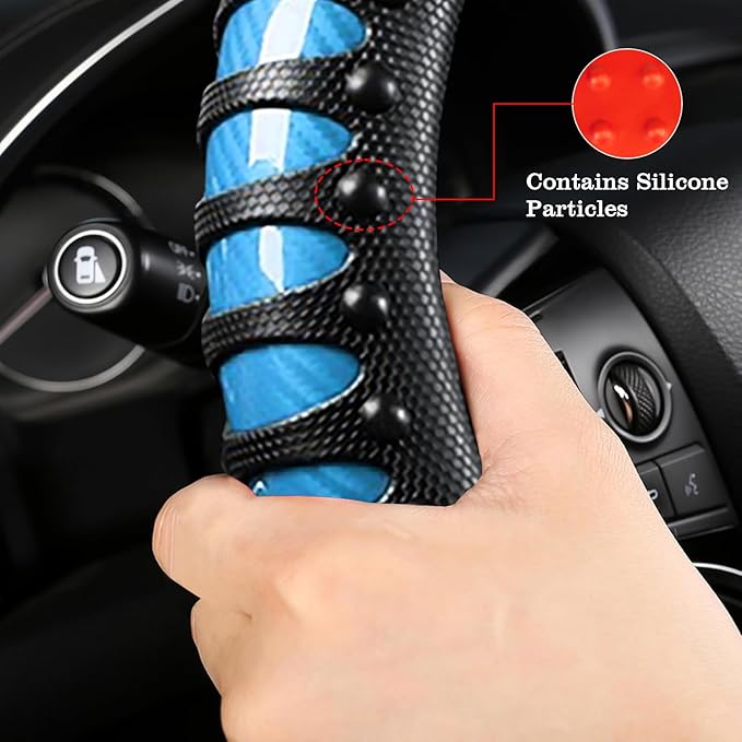 Car Leather Steering Wheel Cover - Carbon Fibre Material, Universal 14.5-15 Inch Leather Anti-Slip Breathable Auto Steering W