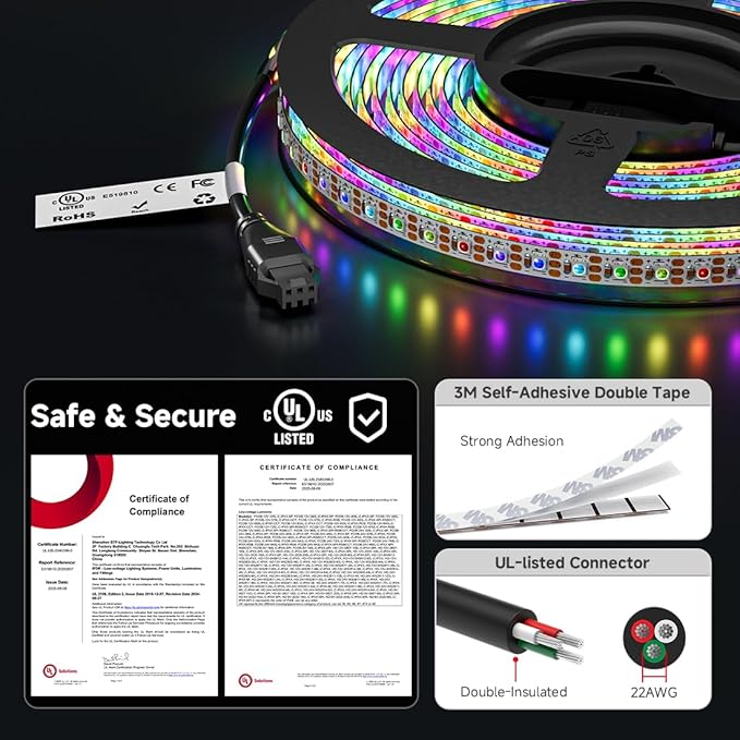 WS2812B RGB LED Strip 16.4ft 5V Individually Addressable 5mm Ultra Thin 2020SMD Dream Color Smart RGB 160LEDs/m 800ICs Flexible Tape Light for Car TV Backlighting (No Power/Controller)