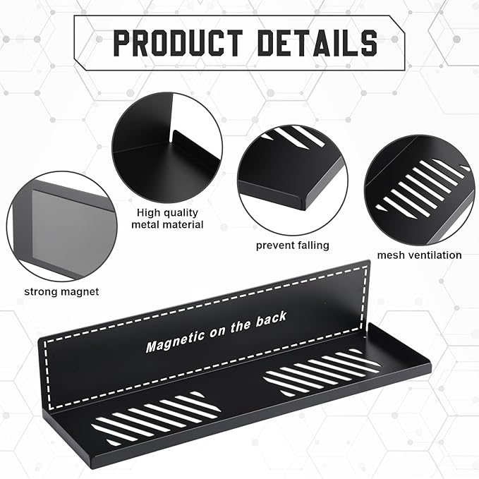 Therwen 4 Pack Magnetic Pegboard Shelves Wall Organizer Metal Pegboard Shelf Steel Tray Accessories Organizing Tools for Craf