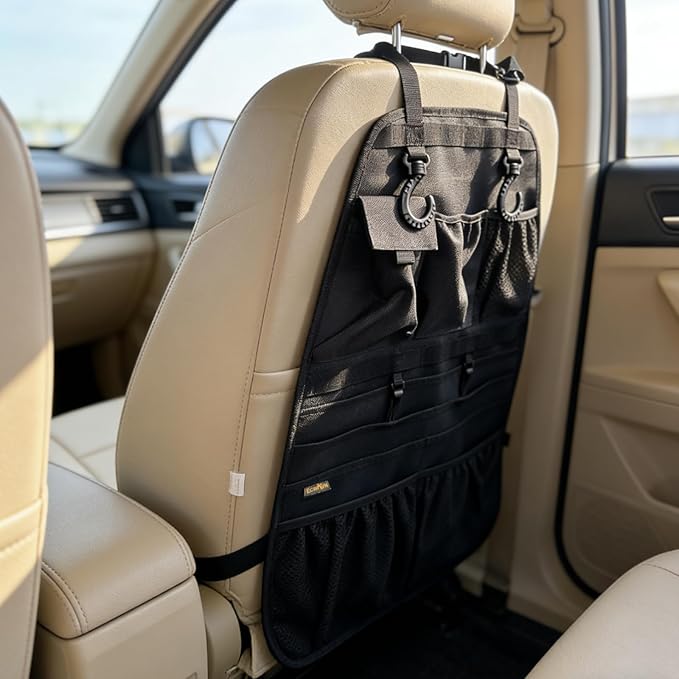 Car Seat Back Organizer, Heavy Duty Back Seat Organizer with Multiple Storage Pockets, Work Truck & SUV Seat Back Storage Bag for Tools, Tablet, Bottles & Essentials – Universal Fit