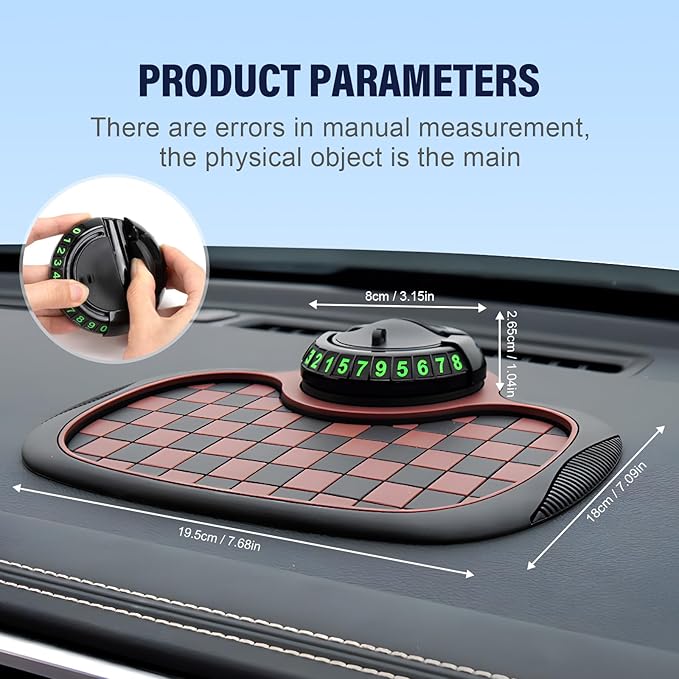 Multifunction Car Anti-Slip Mat,360° Rotatable Phone Holder Dashboard Pad with Hidden Parking Number Plate PVC Grid Style Mat