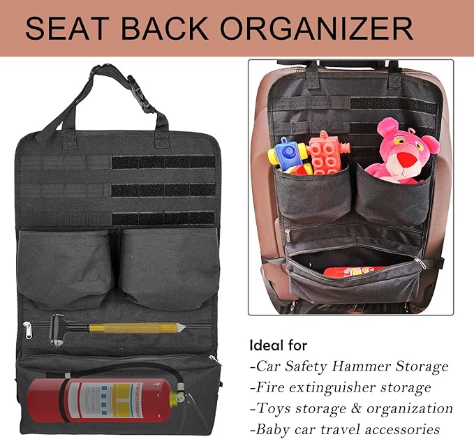 Buraku Vehicle Seat Back Organizer for Fire Extinguisher | Car Vacuum Storage Pouch | Road Travel Kids Toys Accessories Stora