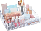 STORi Audrey Clear Vanity Makeup Organizer | 15-Compartment Holder for Brushes, Eyeshadow Palettes, & Beauty Supplies | Stack