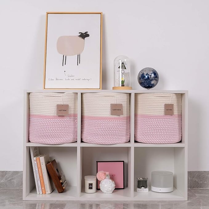voten Cube Storage Baksets Bins 11x11’’ Fit 12x12’’ Organizer Bookcases Shelving,Stylish&Durable Woven Cotton Basket Containe