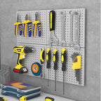 Peg Board,4 Pack Metal Pegboard Panels with 8 hooks,PegBoard Wall Organizer,16"x12" Steel PegBoard for Walls,Tools,Garage,Off