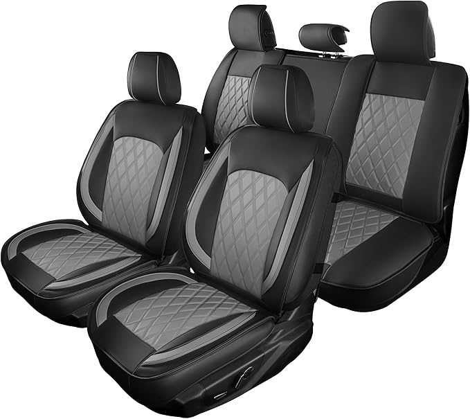 LINGVIDO Car Seat Covers Full Set (5 Seats) - Premium Perforated Nappa Leather, Waterproof Shield, Omni-Adapt Fit SUVs Sedans