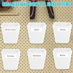 G.CORE Large Pegboard Cups Peg Board Storage Bin 6 Pack with Hooks, Square Box Shape Pegboard Cup Holder Accessories for Gara