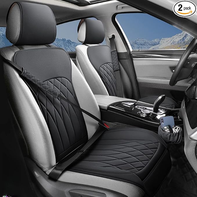 2 Pack Leather Front Car Seat Covers, Universal Sideless Car Seat Protectors with Storage Pocket and Seat Belt Pads, Waterpro