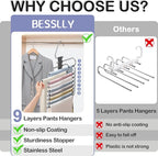 Upgrade 9 Layers Pant Hangers Space Saving, Non Slip Stainless Steel Multifunctional Pants Rack S-Type Clothes Pant Closet Ha